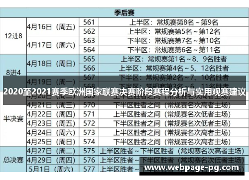 2020至2021赛季欧洲国家联赛决赛阶段赛程分析与实用观赛建议