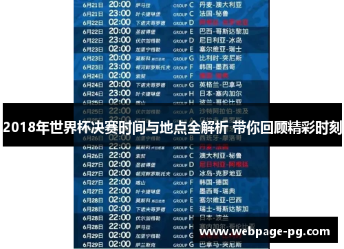 2018年世界杯决赛时间与地点全解析 带你回顾精彩时刻